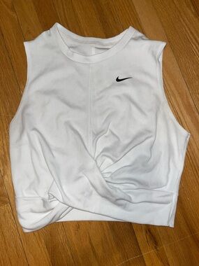Nike White Twist-Front Cropped Tank Top with Black Swoosh